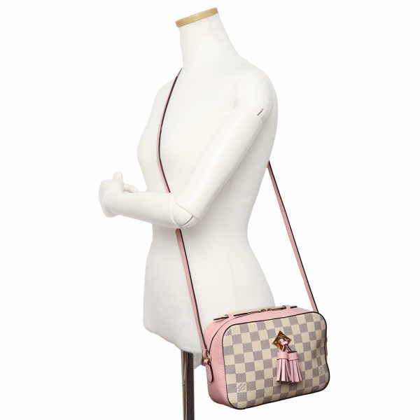 7 Louis Vuitton Santonge Shoulder Bag Diagonal Damier Azur Leather Audrose Pink