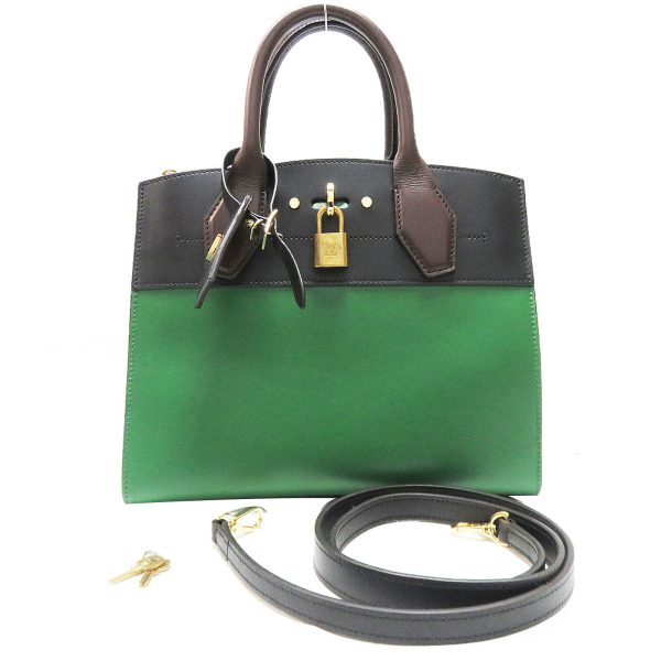 8 Louis Vuitton City Steamer PM Calfskin Leather Shoulder Handbag Green Black