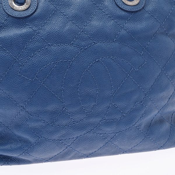 8 Chanel Matelasse Chain Tote Blue Silver Hardware Caviar Skin Bag