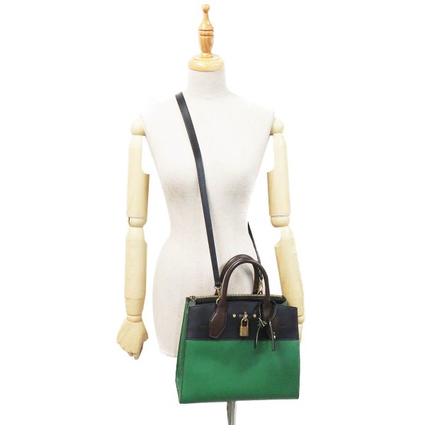 9 Louis Vuitton City Steamer PM Calfskin Leather Shoulder Handbag Green Black