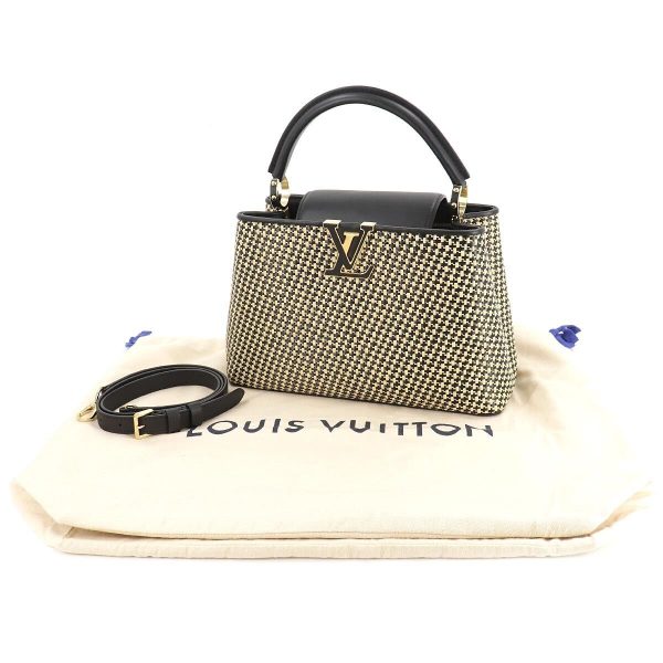 9 Louis Vuitton Capucines MM 2way Hand Shoulder Bag Raffia Black