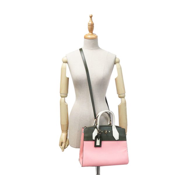 9 Louis Vuitton City Steamer Shoulder Handbag Khaki Pink White Leather