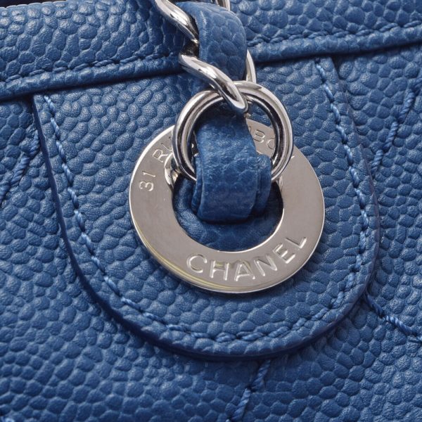 9 Chanel Matelasse Chain Tote Blue Silver Hardware Caviar Skin Bag