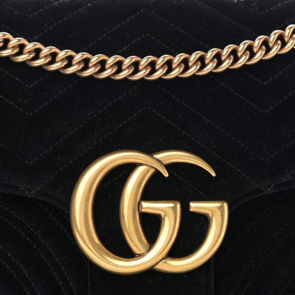 df9c3df76fbf734e45fa8eee45570e15 GUCCI Velvet Matelasse Medium GG Marmont Shoulder Bag Black