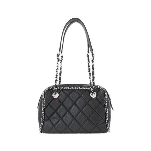 02 Chanel Shoulder Bag Black Silver Metal Fittings