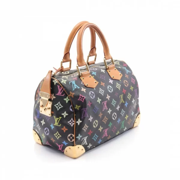 02 Louis Vuitton Speedy 30 Monogram Multicolour Noir Handbag PVC Leather Black