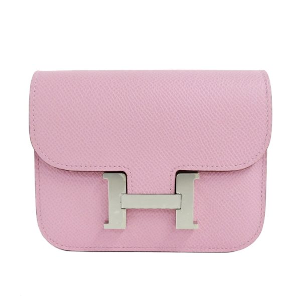 1 Hermes Constance Slim Compact Wallet Purse Accessory Mauve Silvestre Silver Pink Wallet Handbag