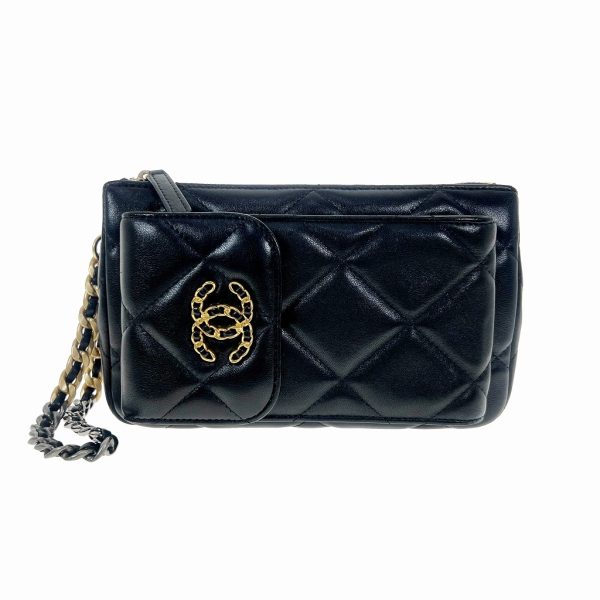 1 Chanel 19 Pouch With Chain Lambskin Coco Black x Gold Hardware x Silver Hardware Handbag