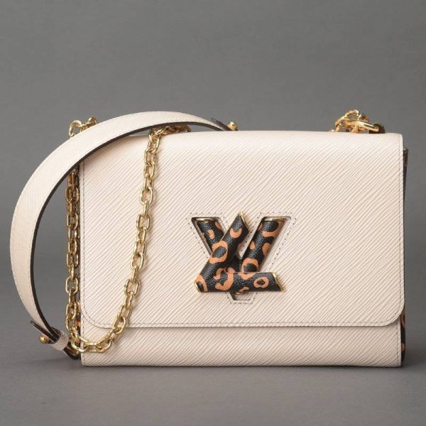 1 Louis Vuitton Twist MM Chain Shoulder Leopard Epi Leather White Shoulder Bag