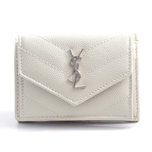 1 Saint Laurent Compact Wallet Monogram Leather White Gray Mini Wallet Handbag