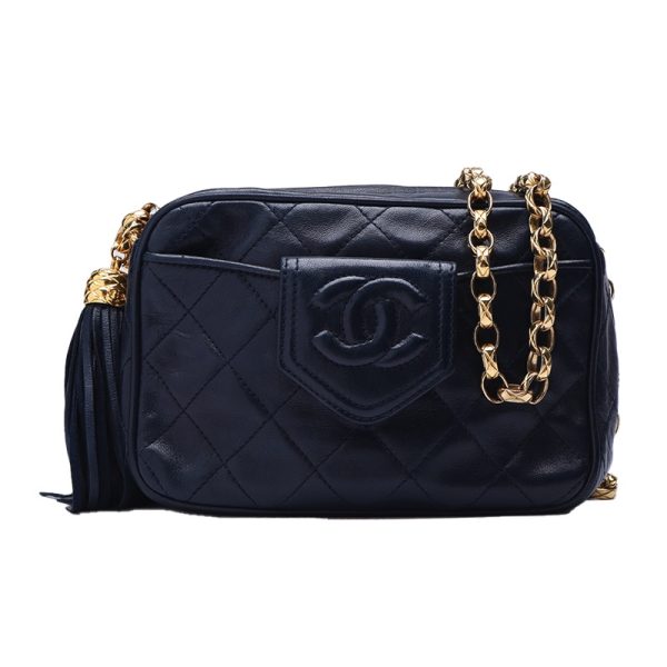 1 Chanel Matelasse Fringed Bijou Chain Chain Shoulder Lambskin Navy Bag