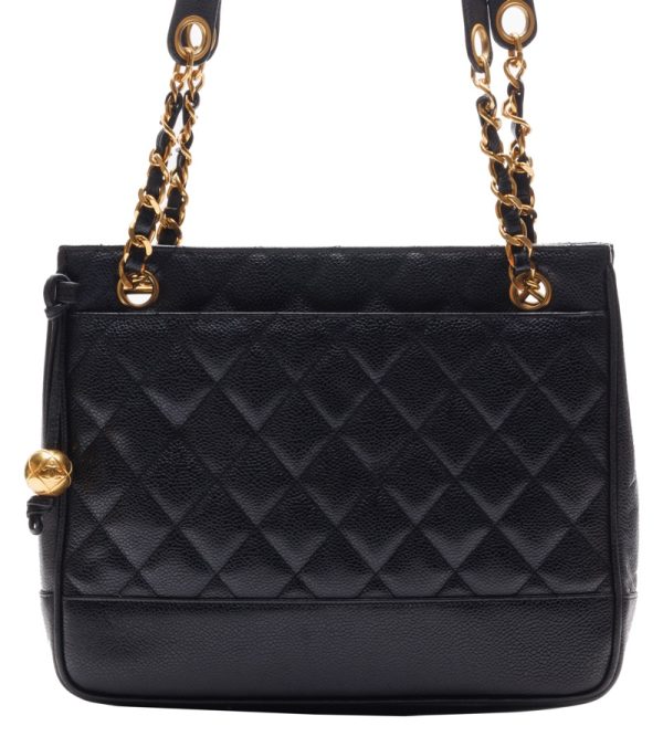 1 Chanel Double Chain Shoulder Caviar Skin Black Gold Mini Shoulder Bag