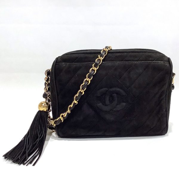 1 Chanel Fringe Chain Shoulder Leather Black Gold Shoulder Bag