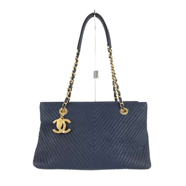 1 Chanel V Stitch Tote Bag Hardware Gold Chain Leather Blue Shoulder Bag