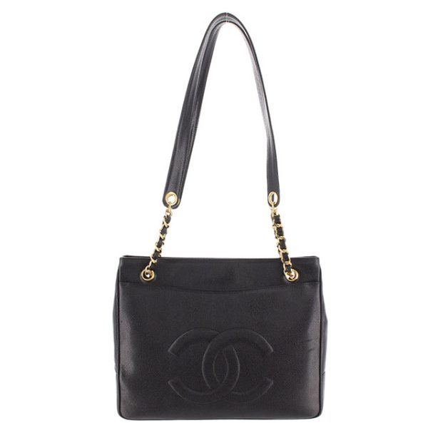 1 Chanel Chain Shoulder Caviar Skin Black Gold Shoulder Bag