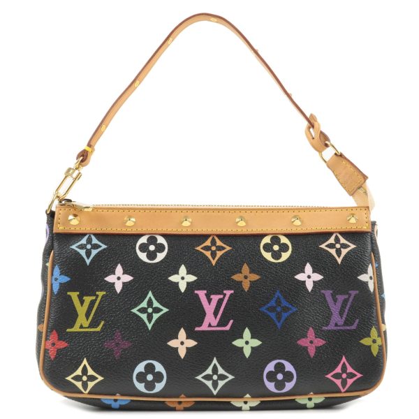 1 Louis Vuitton Pochette Accessoire Pouch Monogram Leather Noir LV Handbag Multicolor black