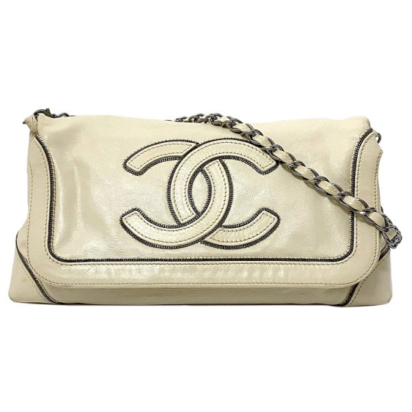 1 Chanel Chain Shoulder Beige Silver Leather Shoulder Bag