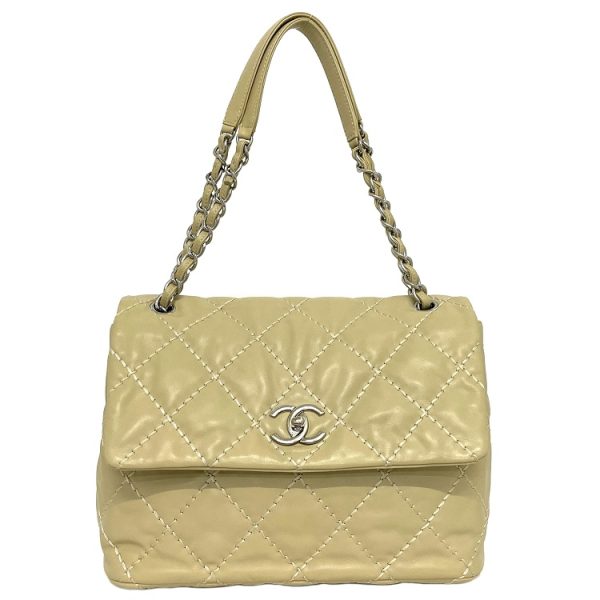 1 Chanel Chain Shoulder Beige Silver Lambskin Leather Shoulder Bag