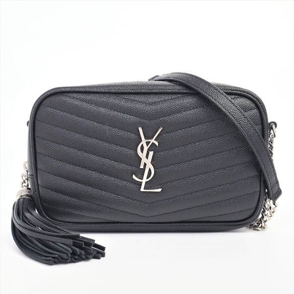 1 Yves Saint Laurent Lou Chain Shoulder Leather Black Ysl Silver Metal Fittings Fringe Tassel Shoulder Bag