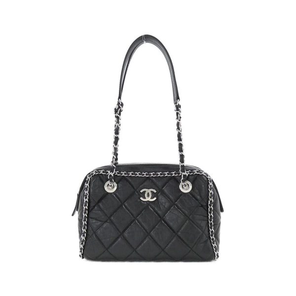 1 Chanel Shoulder Bag Black Silver Metal Fittings