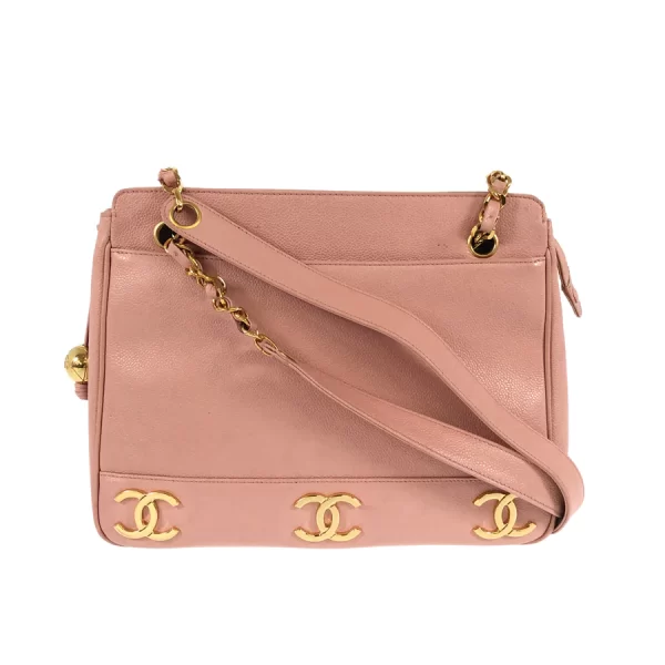 1 Chanel Triple Coco Mark Hardware Gold Chain Caviar Skin Pink Crossbody Bag