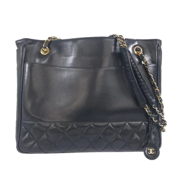 1 Chanel Matrasse Chain Shoulder Bag Leather Black