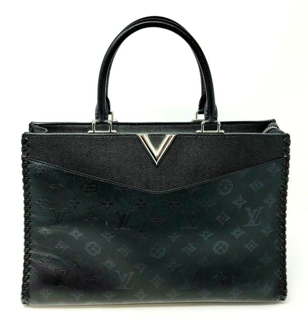 1 Louis Vuitton Very Cuir Plume Black Monogram Zip Top Silver Black