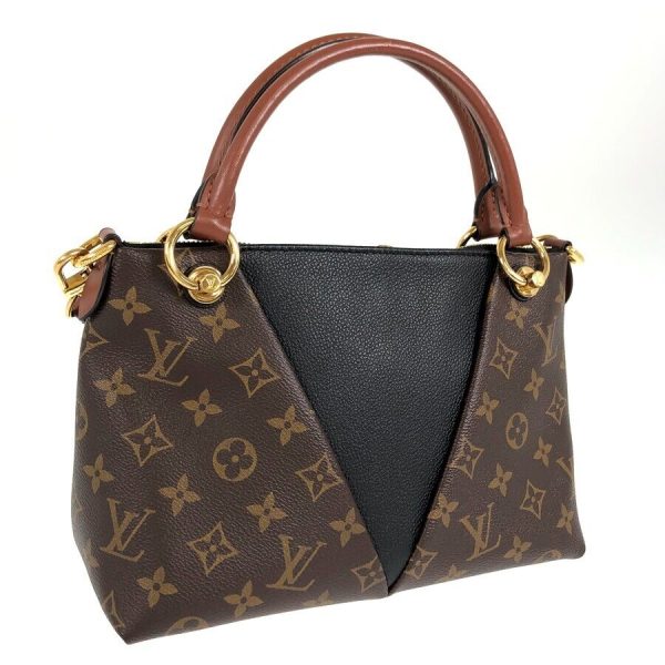 1 Louis Vuitton V Tote MM Monogram Canvas Leather Black Brown