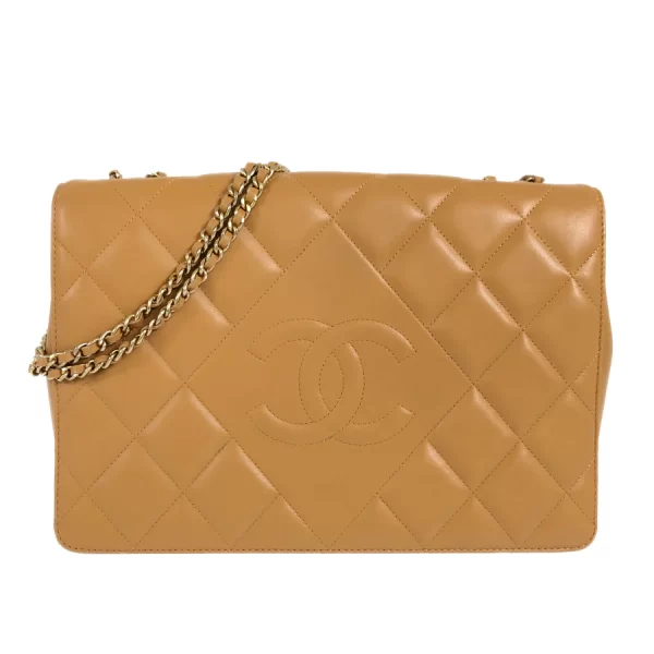 1 Chanel Crossbody Bag Chain Shoulder Lambskin Beige Shoulder Bag