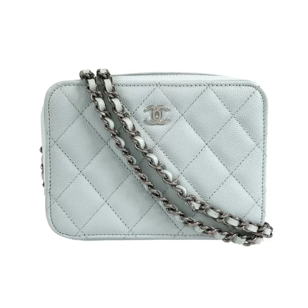 1 Chanel Camera Bag Matrasse Hardware Silver Chain Shoulder Caviar Skin Blue Crossbody Bag