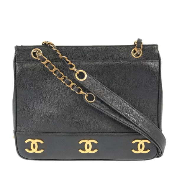 1 Chanel Crossbody Bag Hardware Gold Chain Caviar Skin Black Shoulder Bag