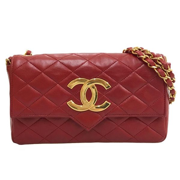 1 Chanel Matelasse Push Lock Chain Leather Red Shoulder Bag