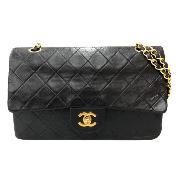 1 Chanel Matelasse Double Flap Turn Lock Chain Shoulder Bag Black