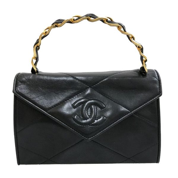 1 Chanel Matelasse Coco Mark Push Lock Leather Black Handbag