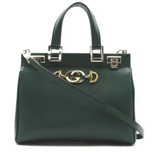 1 Gucci Zumi Top Handle Shoulder Bag Leather Green