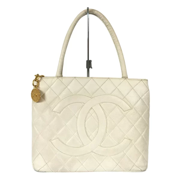 1 Chanel Matrasse Hardware Gold Tote Bag Caviar Skin White