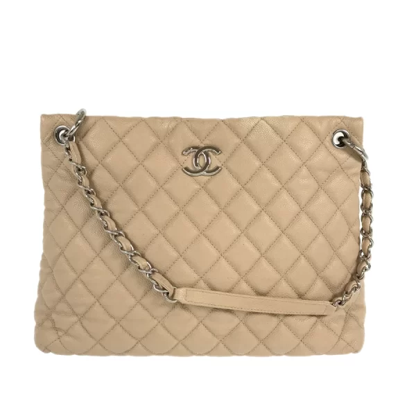 1 Chanel Hardware Silver Chain Caviar Skin Beige Shoulder Bag