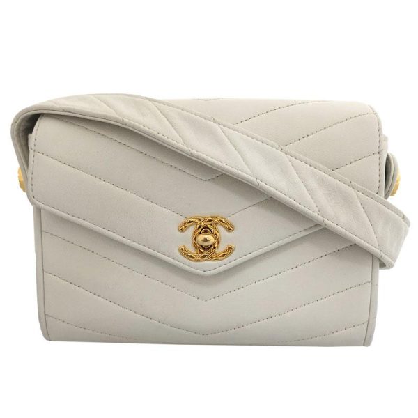 1 Chanel V Stitch Chevron Turnlock Leather White Shoulder Bag