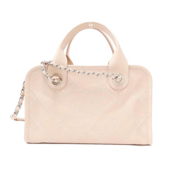 1 Chanel Boston Bag Metal Fittings Silver Caviar Skin Light Pink Handbag