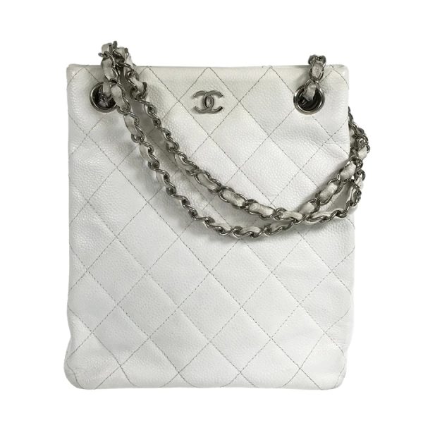 1 Chanel Hardware Silver Matelasse Chain Tote Caviar Skin White