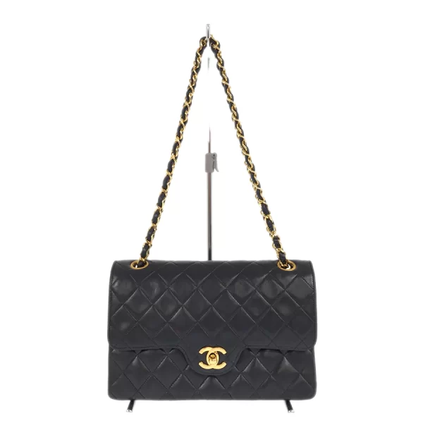 1 Chanel Hardware Gold W Chain Lambskin Black Shoulder Bag