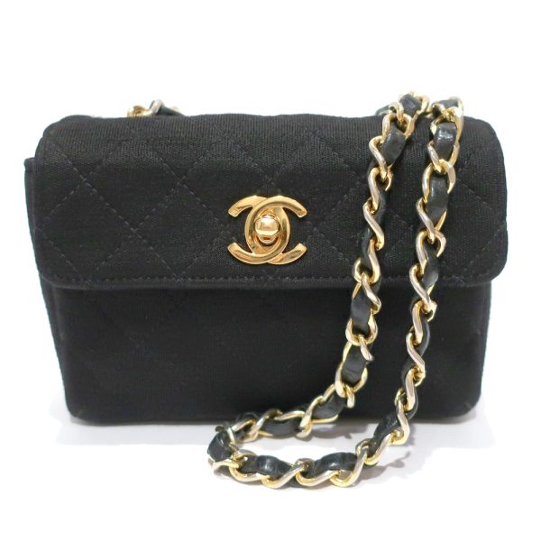 Chanel Mini Bag Matelasse Chain Shoulder Bag Cotton Gold Metal Black