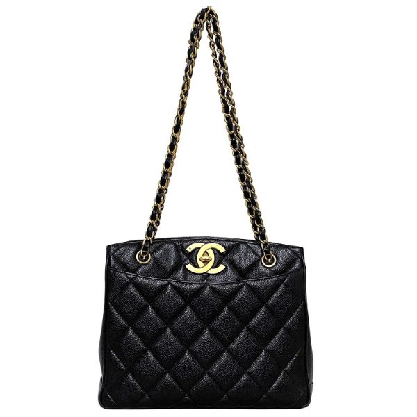 1 Chanel Dekamato Chain Tote Black Gold Matelasse Caviar Shoulder Bag