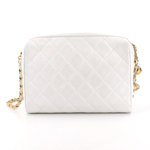 1 Chanel Matelasse Chain Shoulder Bag Caviar Skin White