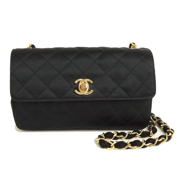 1 Chanel Satin Matelasse Single Chain Shoulder Bag Crossbody Black