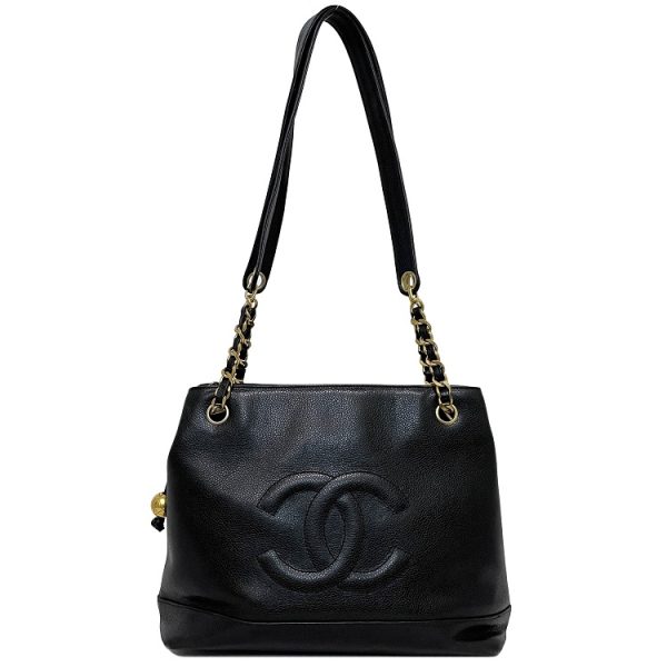 1 Chanel Chain Shoulder Bag Black Gold Soft Caviar Stitch Ball Leather