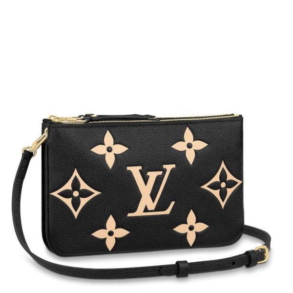 1 Louis Vuitton Pochette Double Zip Monogram Implant Leather Gold Shoulder Bag