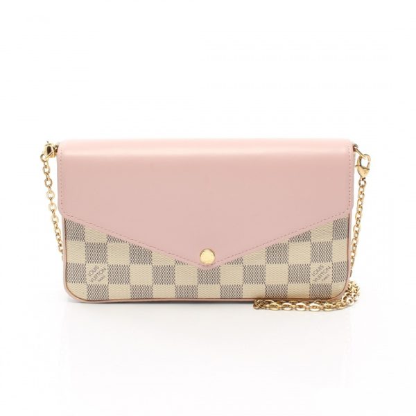 1 Louis Vuitton Pochette Felicie Audrose Damier Azur Chain Shoulder White Light Pink