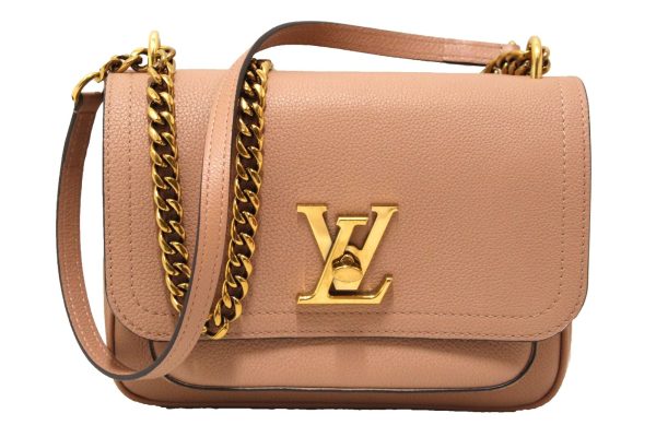 1 Louis Vuitton Rose sables Pink Grained Calf Leather Lockme chain