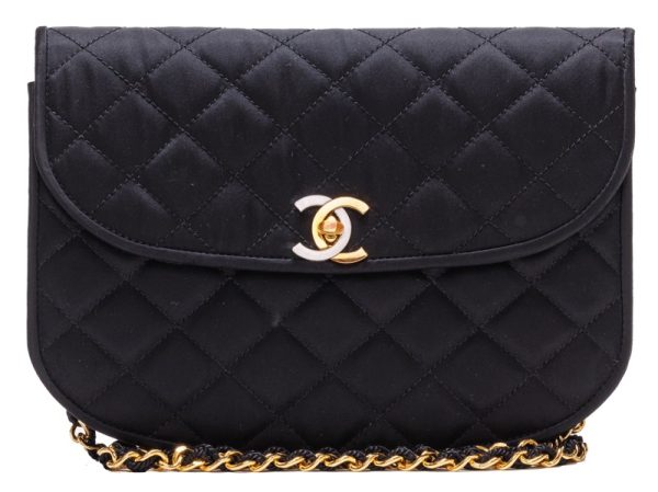 1 Chanel Matelasse Turnlock Chain Shoulder Bag Satin Black Mini